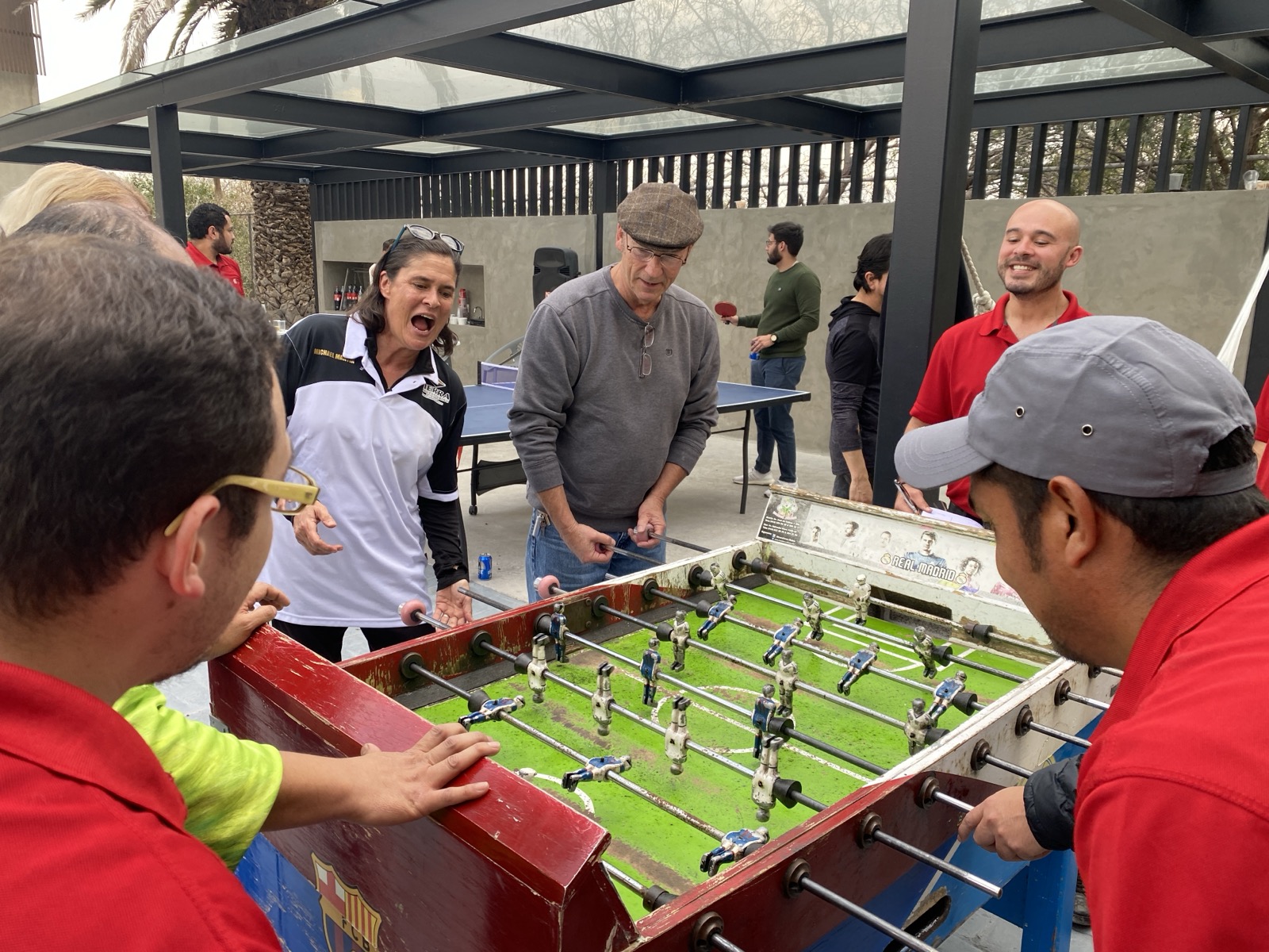 The Sierra team using the courtyard at the plant after hours